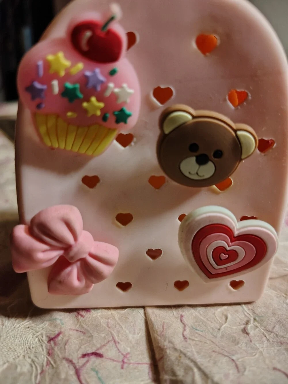 Mini Pink Silicone Backpack w/ Cutout Hearts For Storing Shoe Charms + 6 Charms